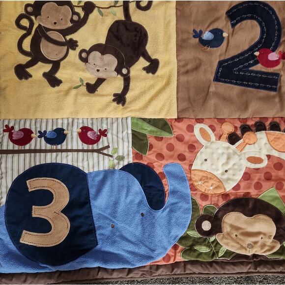 Kidsline Jungle Monkeys Elephant Birds 123 crib toddler Comforter Quilt Blanket - Picture 6 of 10